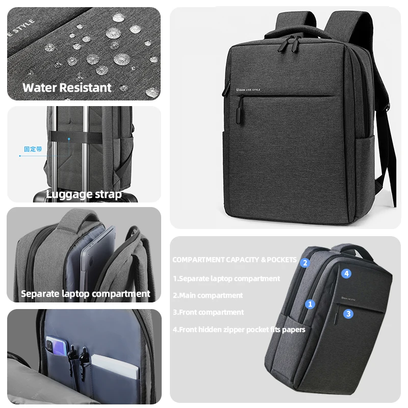 男性と女性のための耐久性のあるラップトップバックパック、USB充電器ポート、ラゲッジスリーブ、頑丈、大学リュックサック、macbook、40l、17 "、40l用バッグ