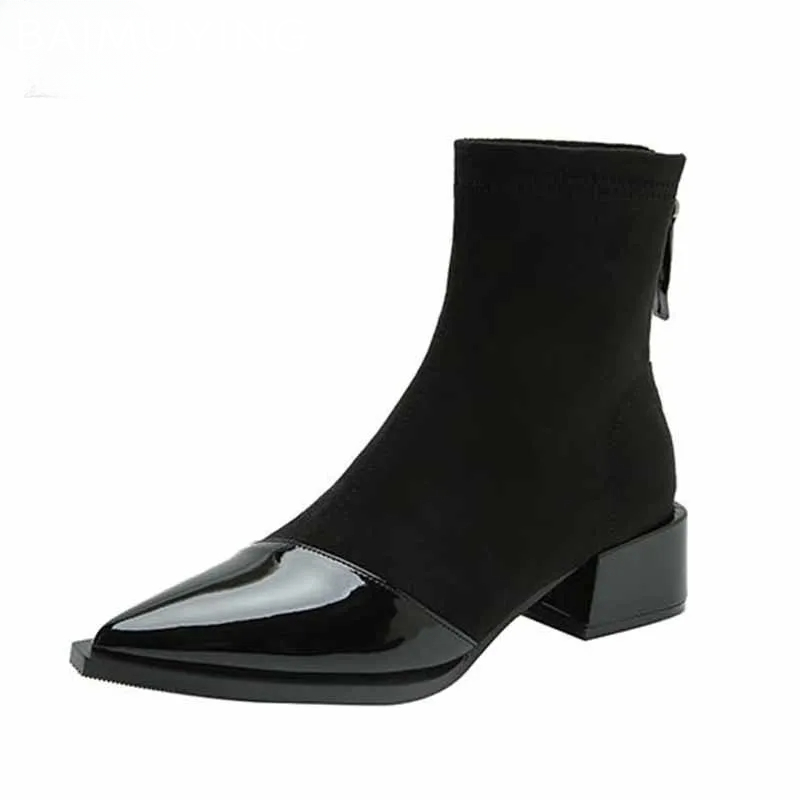 ข้อเท้ารองเท้าบูทผู้หญิงChunkyรองเท้าส้นสูงกลางรองเท้าหนังนิ่มผู้หญิงPointed Toe 2024 แนวโน้มฤดูหนาวใหม่GothเดินหิมะเชลซีBotas De Mujer
