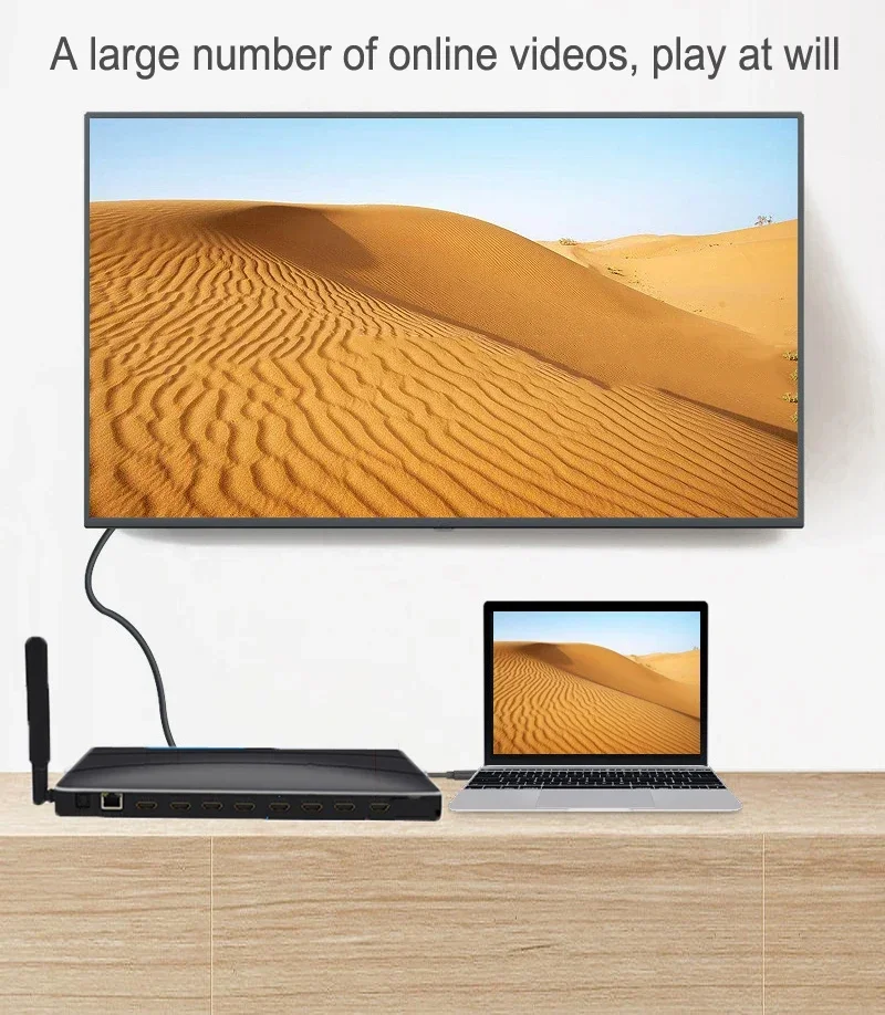 Caja de Streamer de vídeo 4K de 8 vías, 1 en 8 salidas, reproductor HDMI, de 8 puertos reproductor multimedia, divisor HDMI, reproductor Flash USB U para TV Store Game