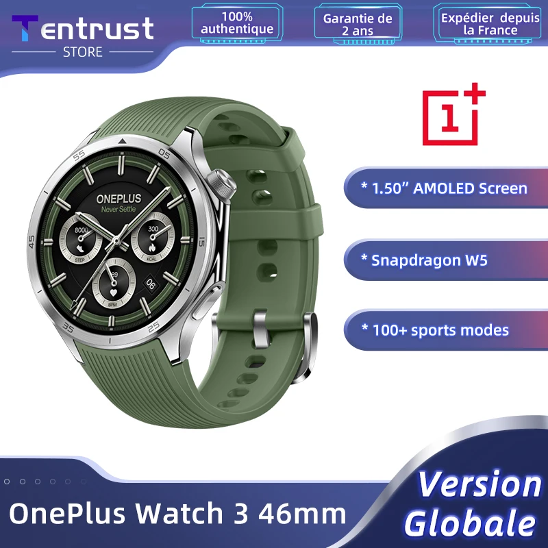 Version mondiale OnePlus Watch 3 Smart Watch Ecran LTPO AMOLED de 1,50 pouces Processeur Snapdragon W5 Double fréquence GPS Wear OS