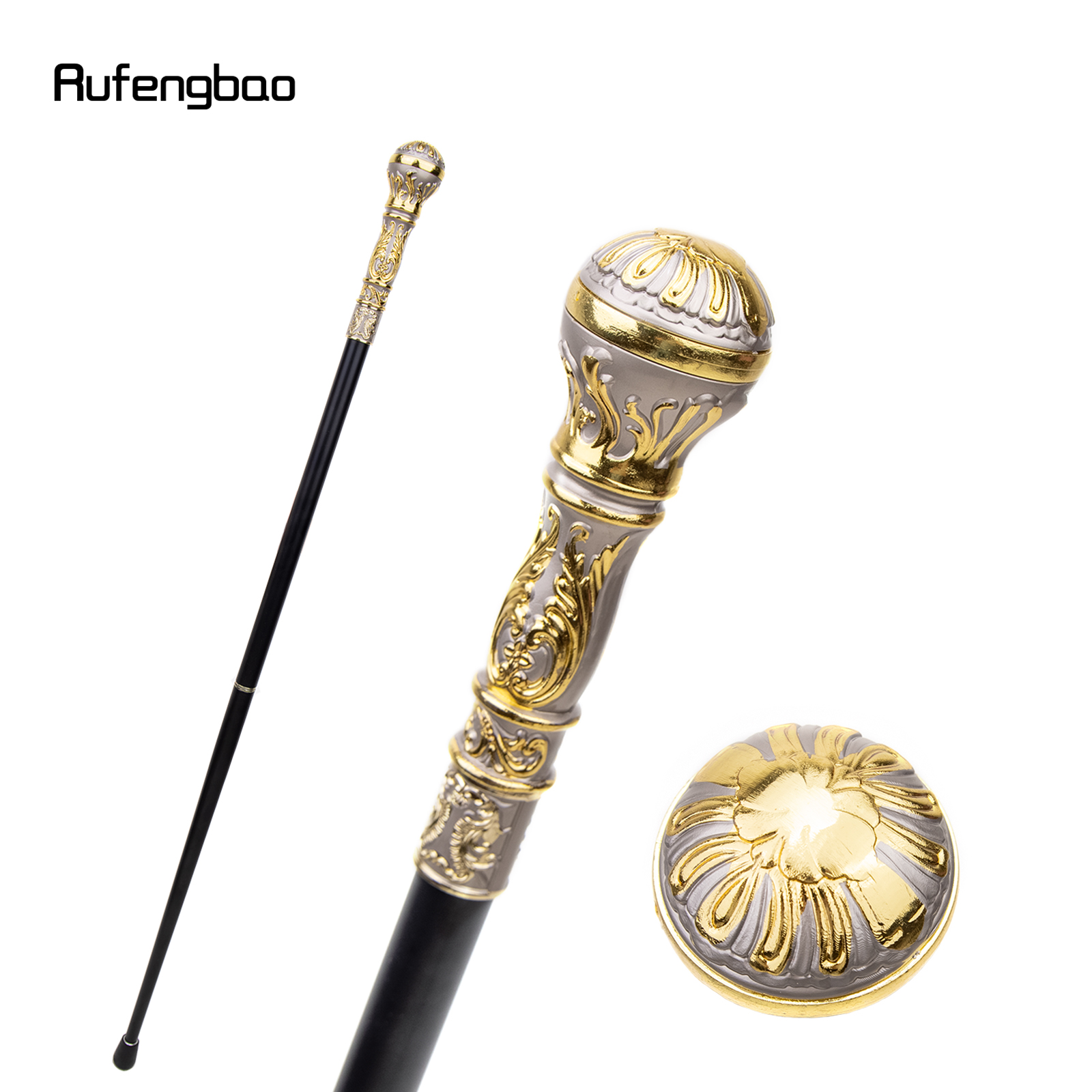 Bastón con mango redondo de lujo para fiesta, bastón decorativo elegante, perilla Crosier, 93cm, color gris dorado