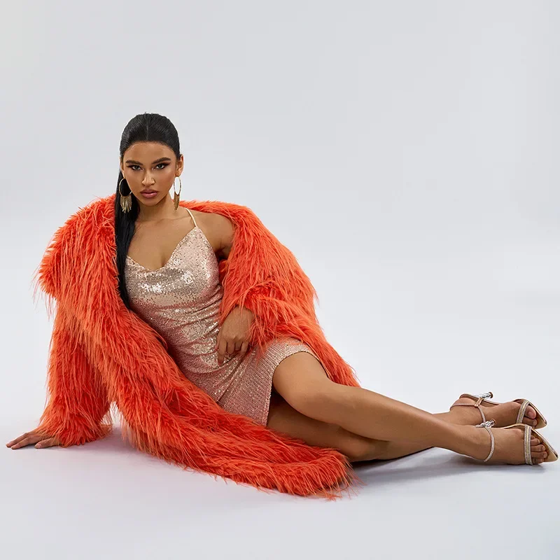 Tassel Wool Coat Extended Solid Color Imitation Fur Coat Autumn and Winter New Wool Coat for Women