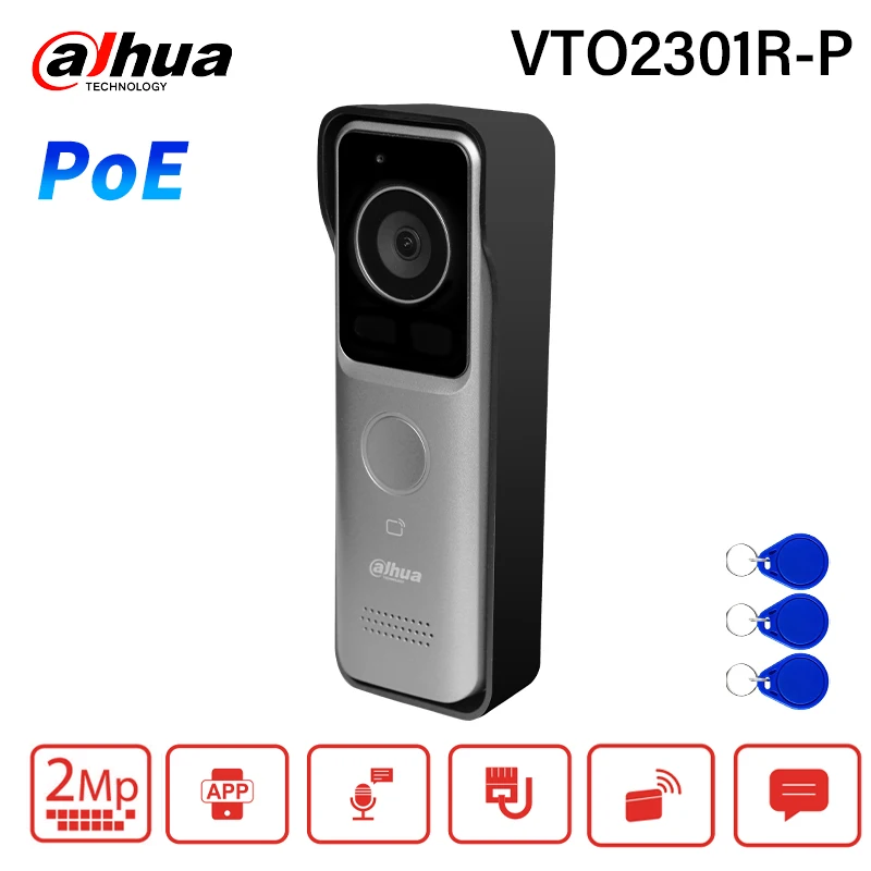 Dahua 2mp poe campainha câmera hd visão noturna vídeo porteiro app desbloqueio remoto ip65 ip villa estação de porta web config VTO2301R-P