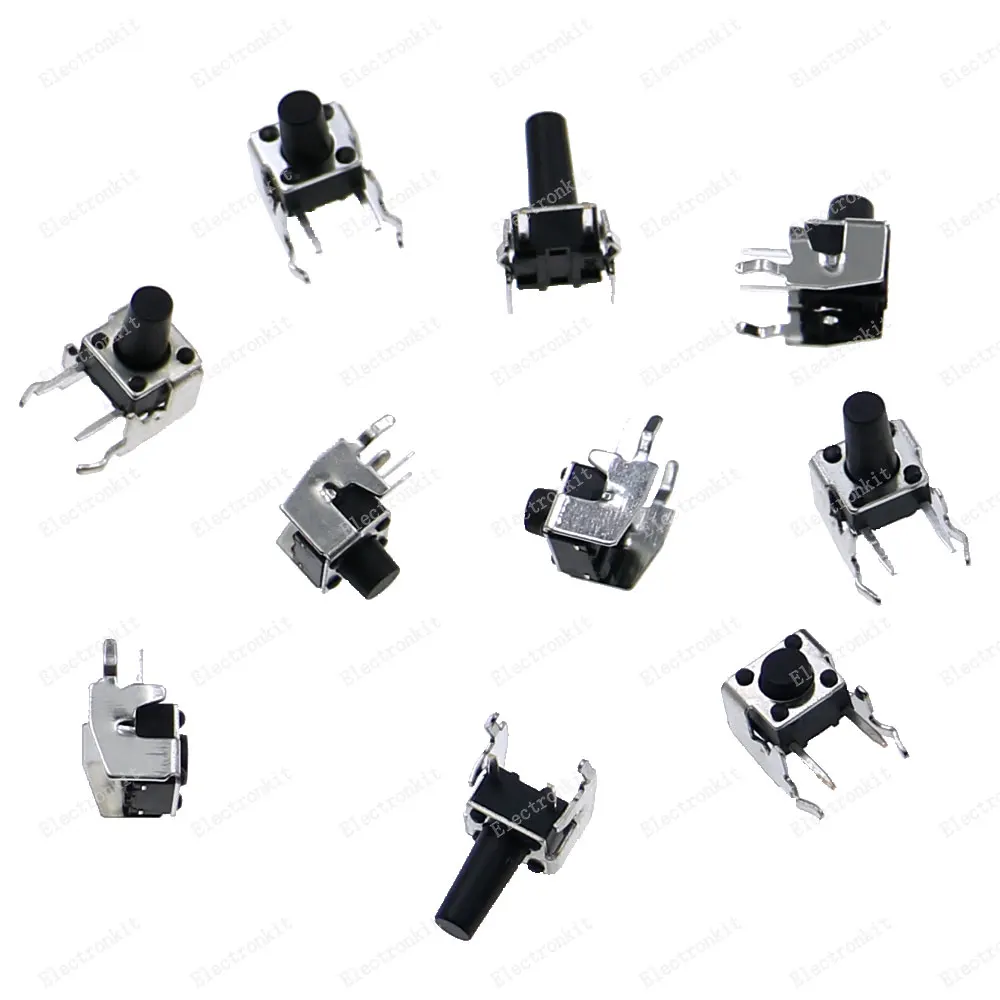 100pcs 10value 6x6mm Momentary Tactile Tact Switch kit 6*6*4.3/5/6/6.5/7/8/9/10/11/12mm Right Angle With stent With Box