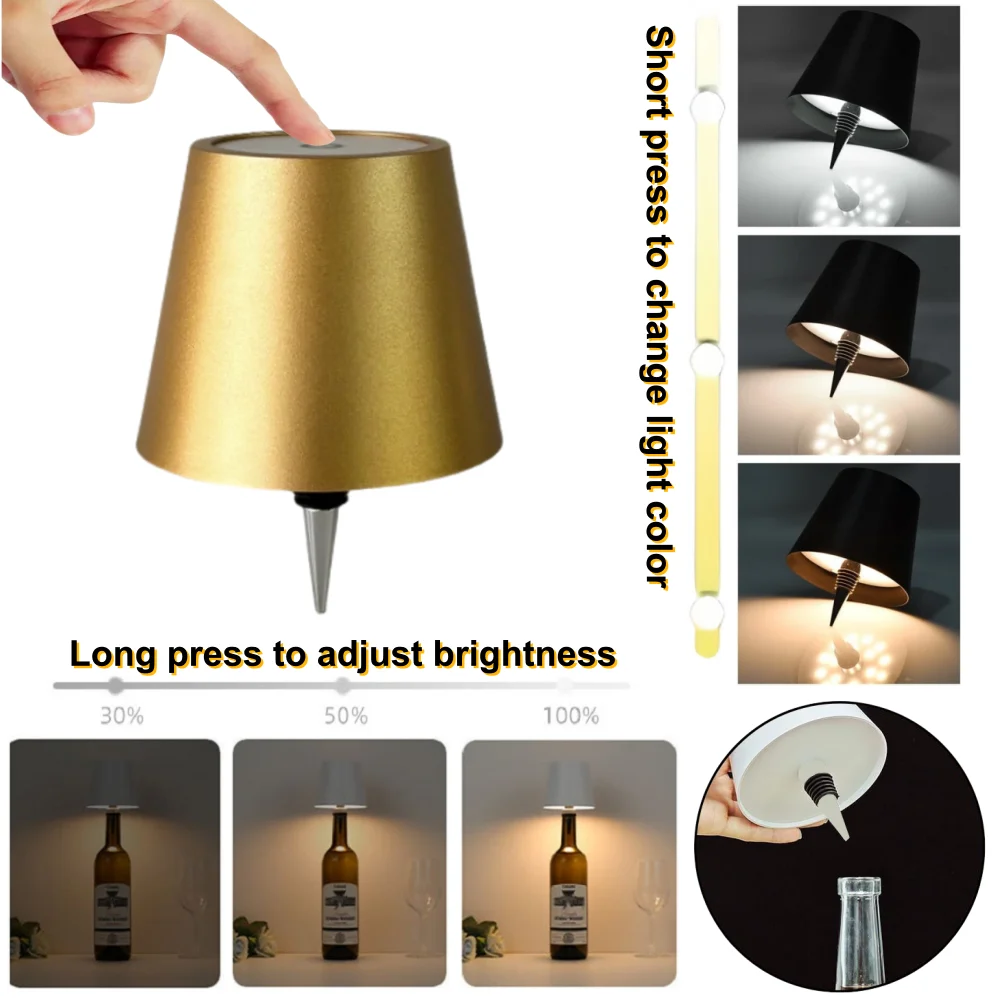 Wireless LED Wine Bottle Light Rechargeable Vases Table Lamp Touch Switch Night Light for Cafe Bar Club Hotel Restaurant Decor