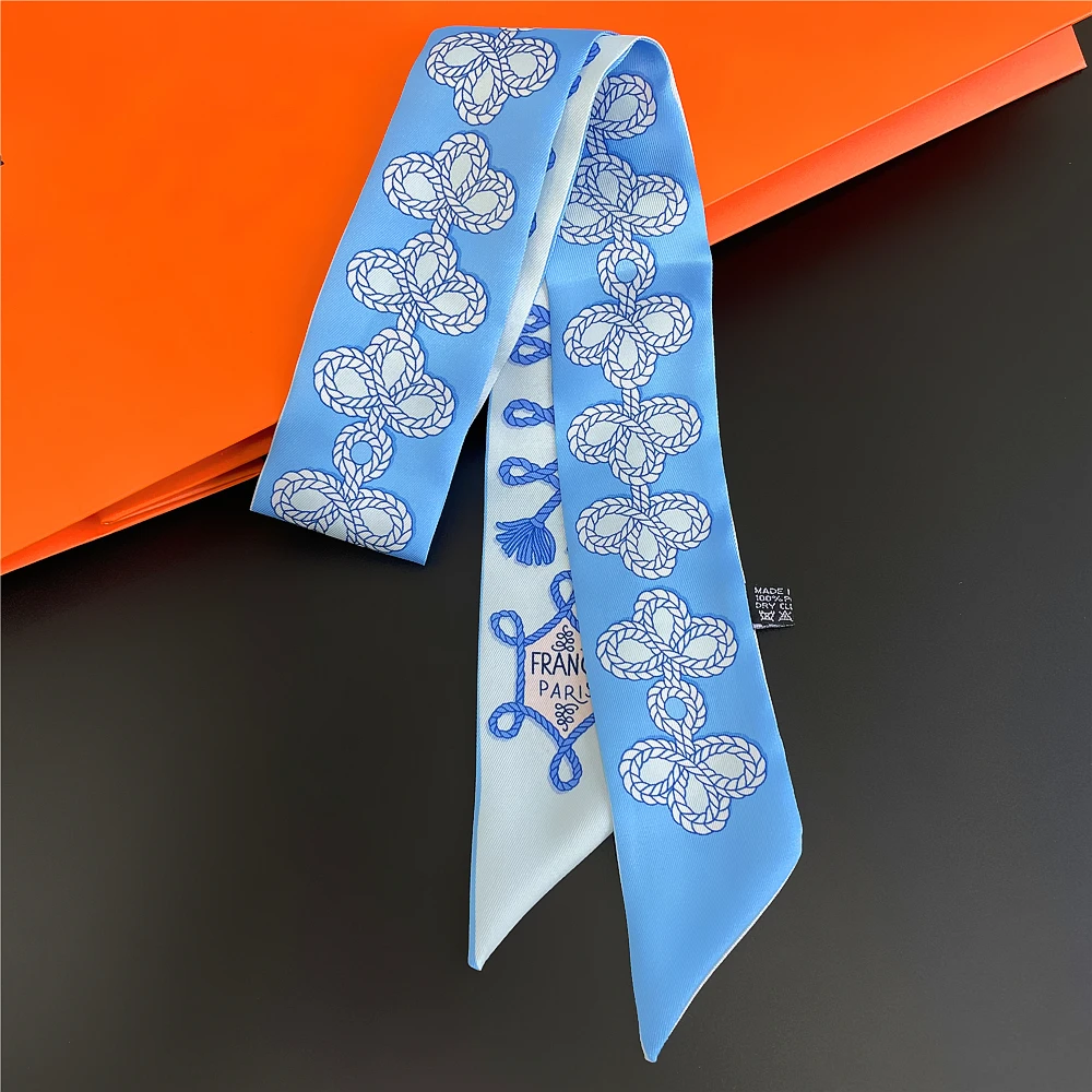 Bufanda con estampado de nudos para mujer, diseño de marca de lujo, bolso ajustado, bufandas, banda para el pelo, bufanda de seda para el cuello, Foulard, 2024