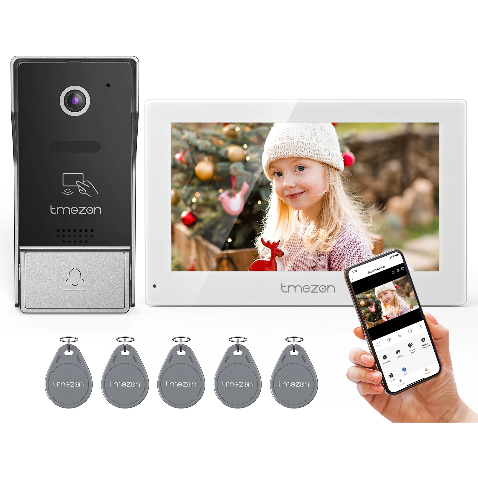 TMEZON 7 Inch Tuya App 1080P Wifi Smart Video Deurtelefoon Intercom Systeem met Bedrade Deurbel APP/Wachtwoord/kaart Swipe TouchScreen