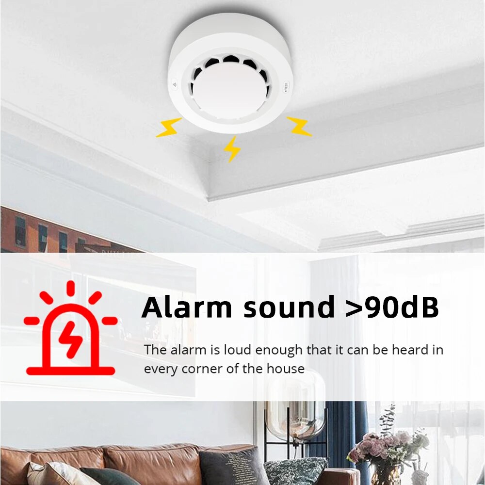 ONENUO Tuya Zigbee Sensor de humo Detector de alarma de incendio alarma de seguridad para el hogar Sensor de humo debe funcionar con Tuya Zigbee Hub