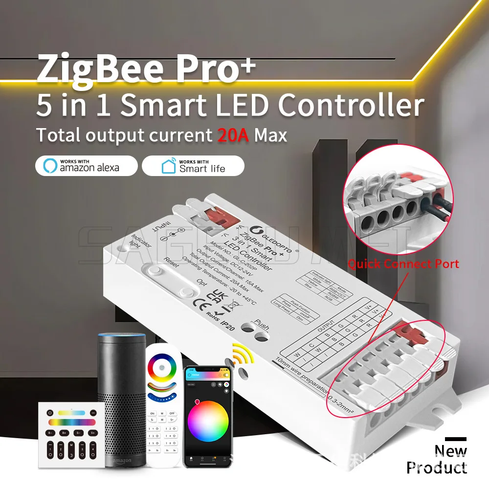 GLEDOPTO GL-C-201P/202P/203P 5 en 1 ZigBee 3,0 Pro + controlador LED RGB CCT RGBW RGBCCT tira de luz aplicación inteligente Control por voz