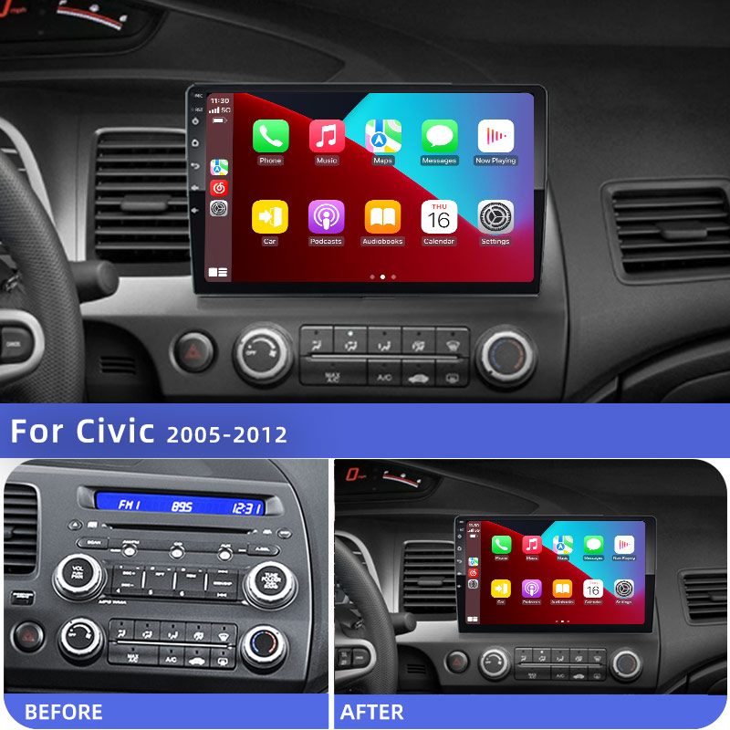 10" Android 12 Carplay Car Stereo Radio for Honda Civic 8 2005 - 2012 Multimedia Player Navigation GPS 2 Din 4G Audio DVD