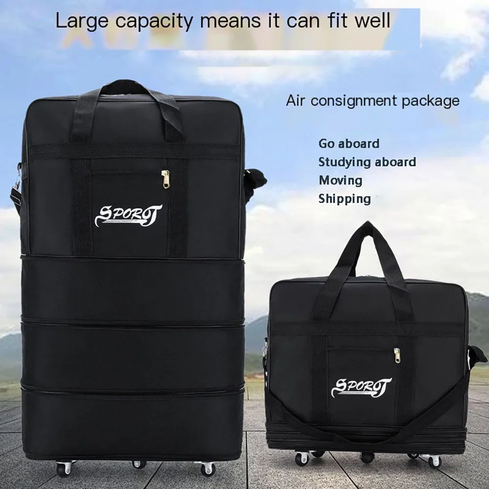 Travelling Pack Wheels für Damen und Herren, erweiterbares, faltbares Trolley-Gepäck, vielseitiger schwarzer Koffer für Wochenendausflüge