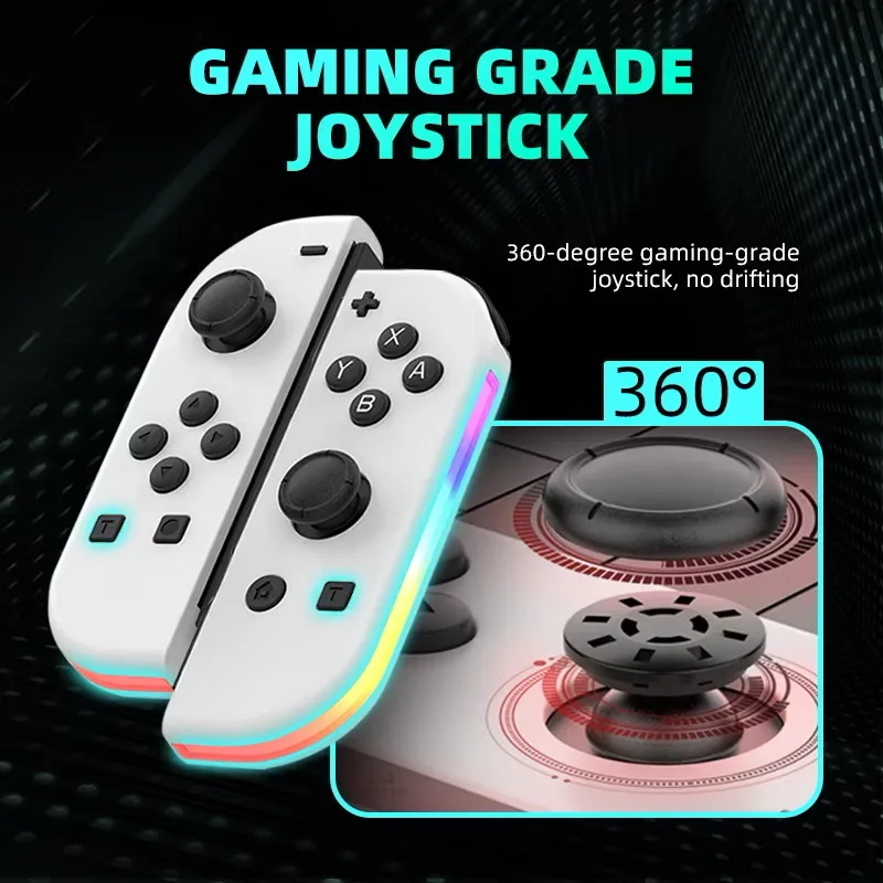 For NS Switch Joy-Con Controller Game Controller Left & Right Bluetooth-Compatible Gaming Controller with Hand Strap RGB Light