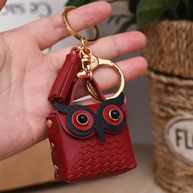 1 PC carino portachiavi gufo portamonete mini borsa da scuola portachiavi per auto ciondolo portafoglio da donna portamonete in pelle PU portamonete portachiavi