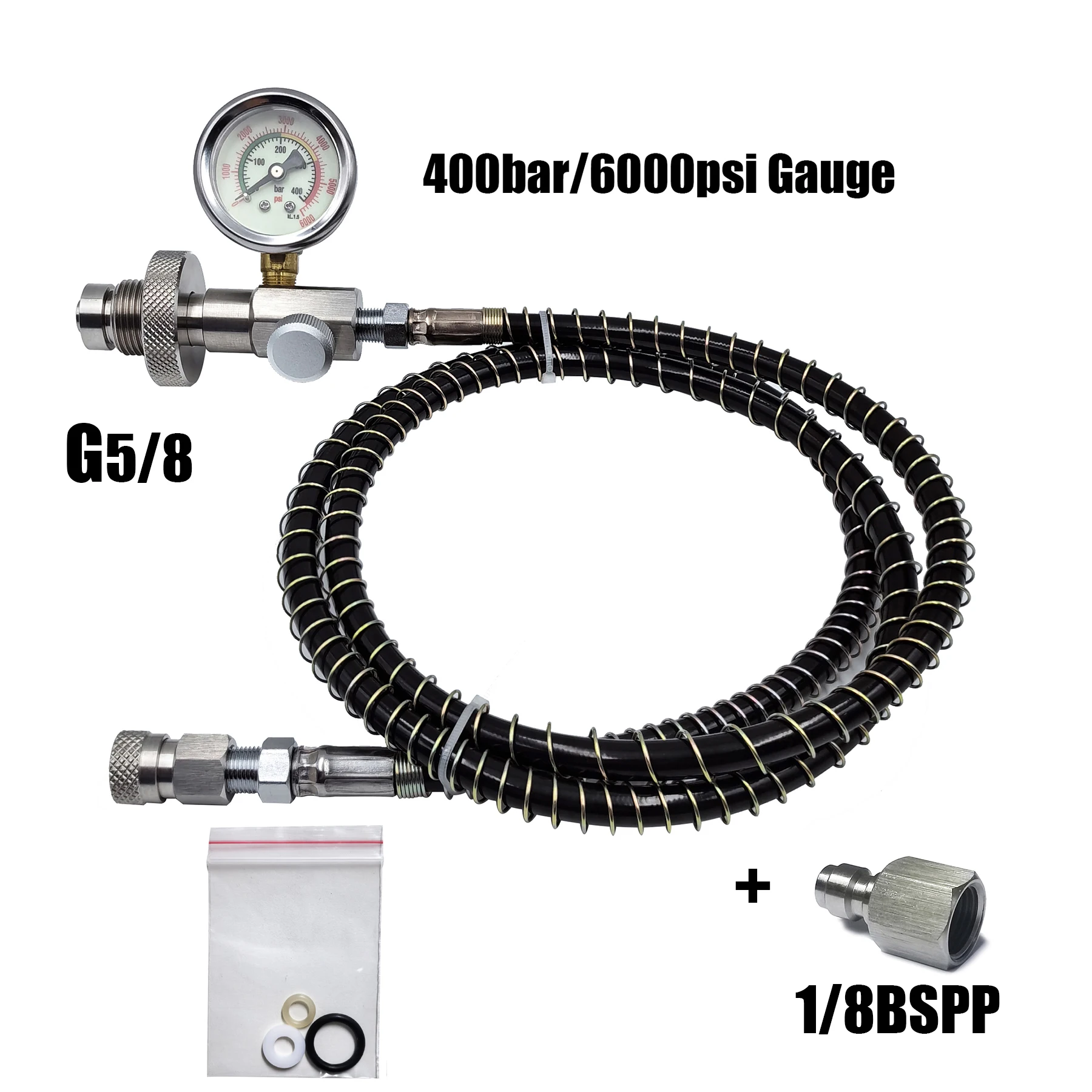 Hpa 4500psi/300bar mergulho de ar din g5/8 conectar estação de enchimento adaptador de carregamento válvula aço inoxidável com mangueira