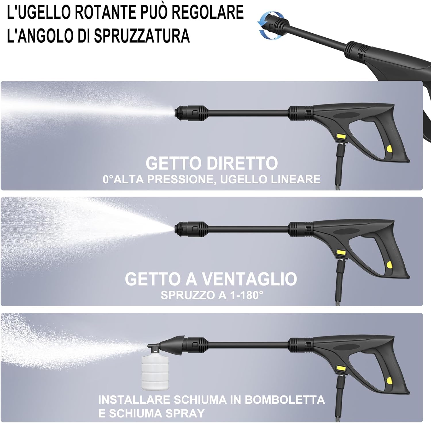 Idropulitrice ad Alta Pressione 1600W, 120bar, 380l/h Potente Idropulitrice Elettrica con Lancia Regolabile da 0 a 180°, Tubo Flessibile di 7m, per La Pulizia di Terrazze, Giardini o Auto