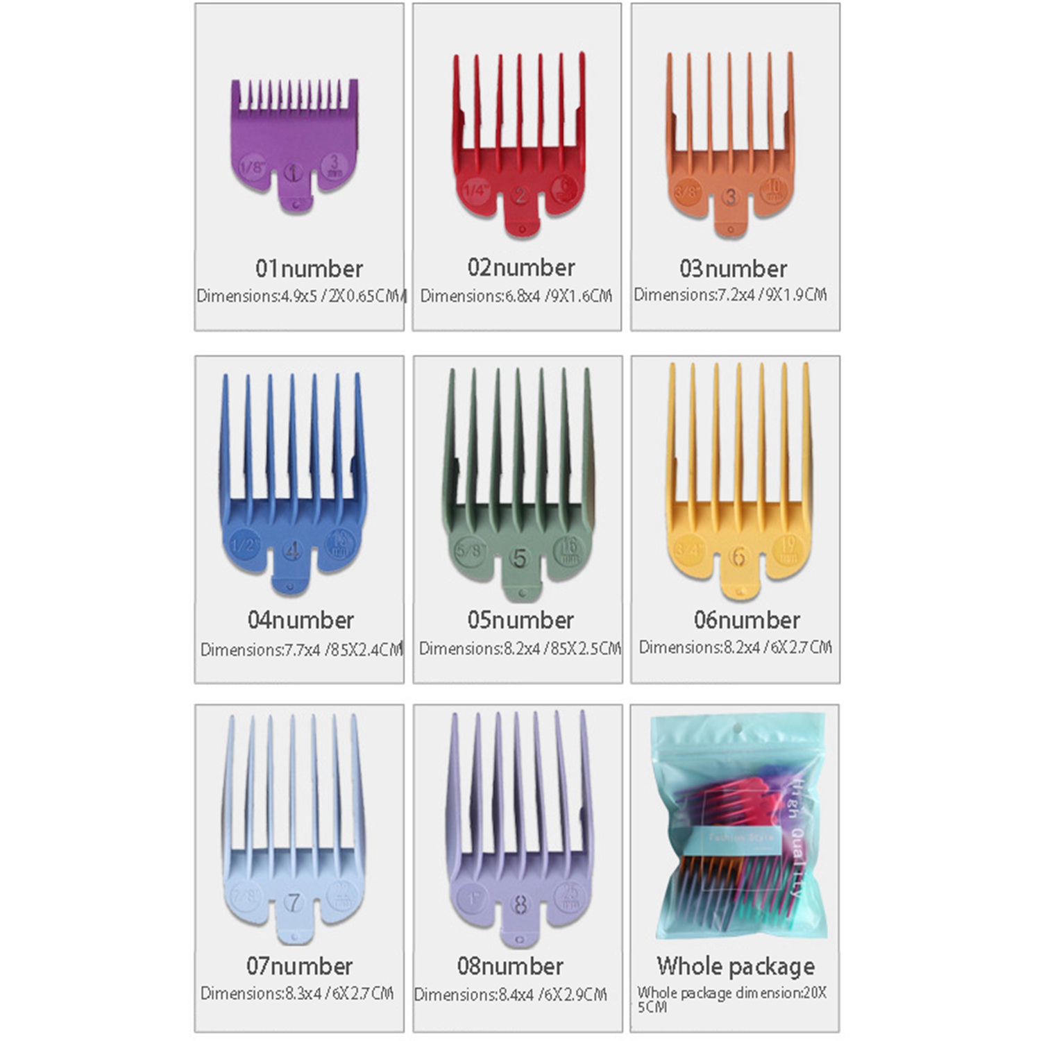 BABQ Professional Hair Clipper Replacement Sheath 8 Colors&Size Limit Comb Accessory Guide Comb, Suitable for Wahl Trimmers