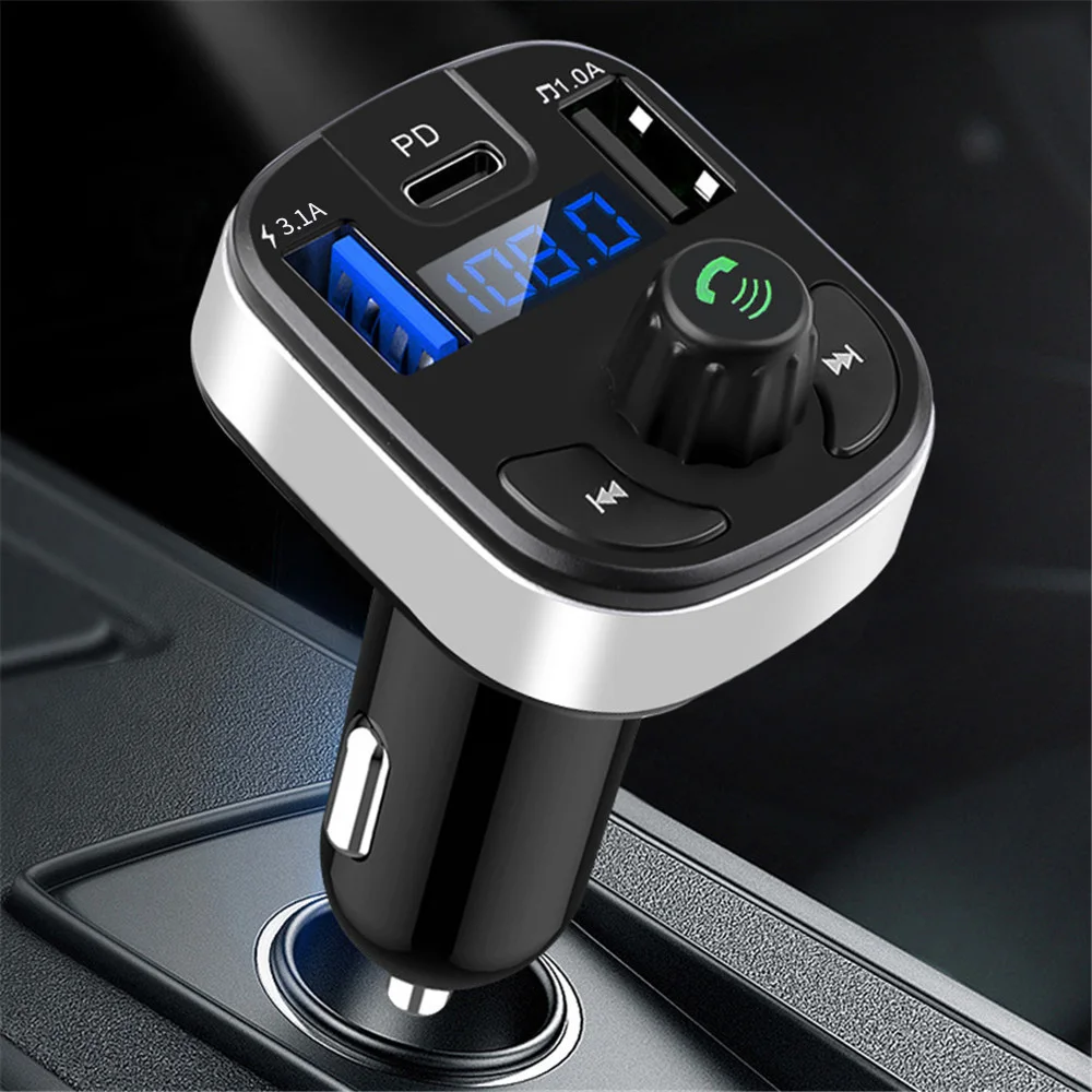 Transmisor FM Bluetooth 5,0 para coche, USB Dual PD tipo C, carga rápida, cargador de coche, micrófono Bluetooth, modulador FM manos libres para coche