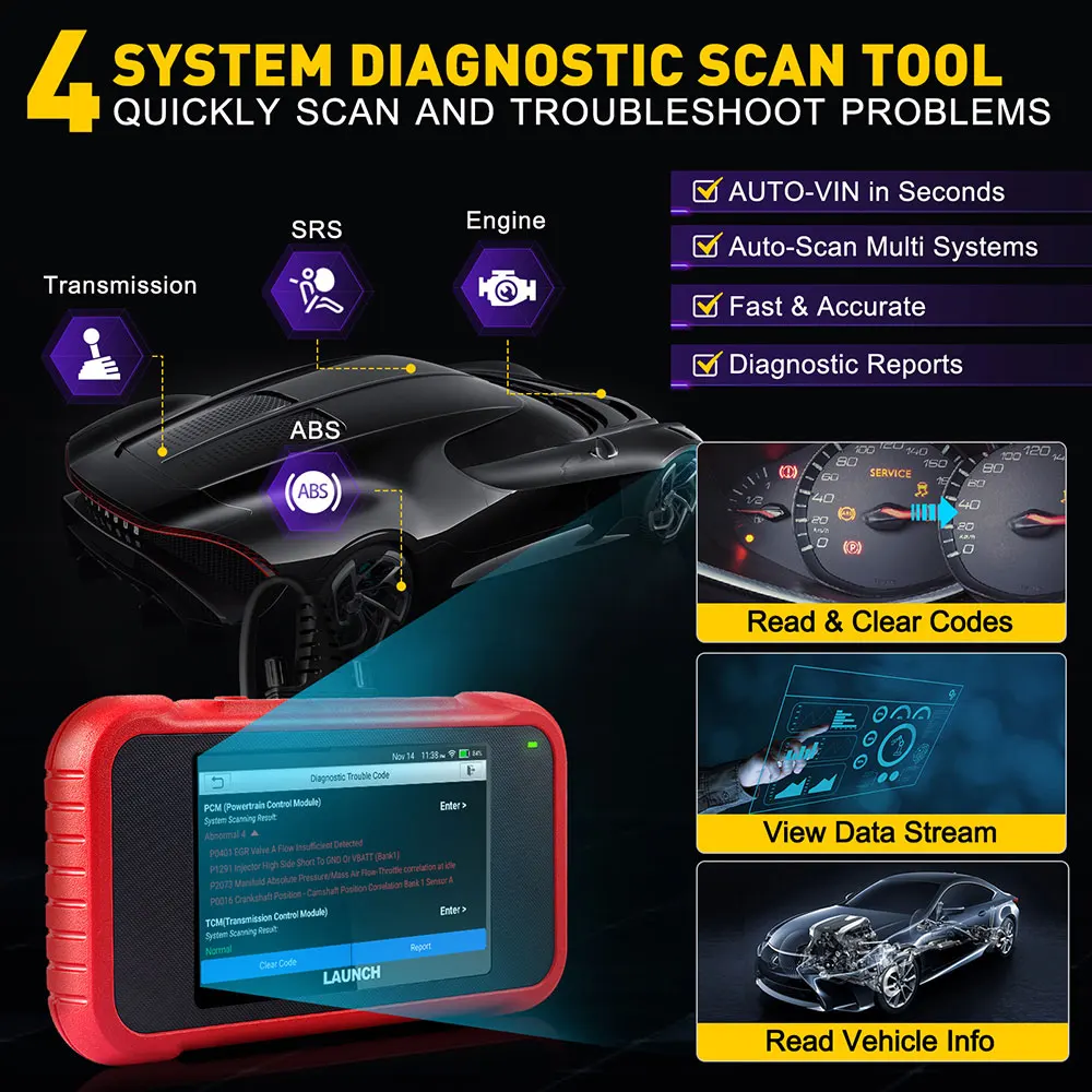 LAUNCH X431 CRP123E V2.0/CRP129E V2.0 Lebenslanges kostenloses Update SRS ABS Motorübertragung Scan Tool DTC Diagnosescanner OBD2 Auto