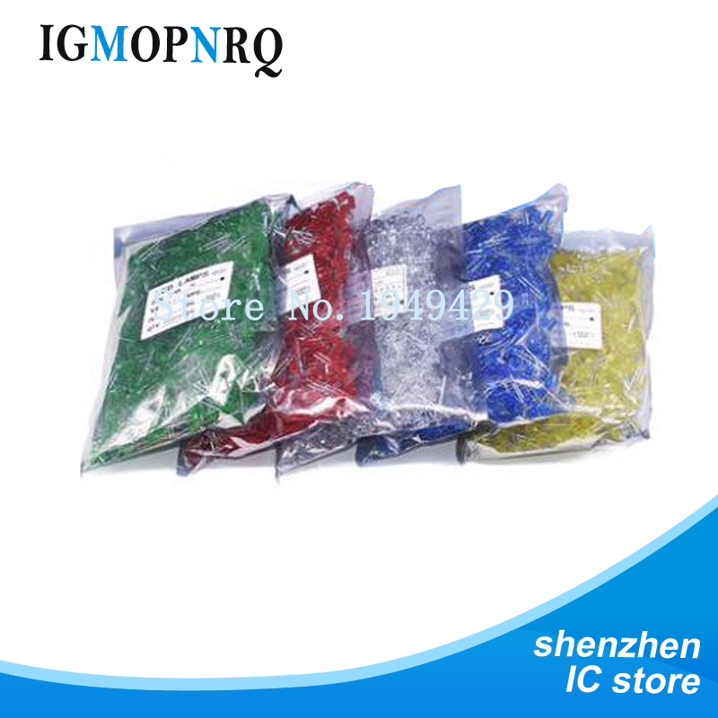 Lámpara LED de diodo emisor de luz, bombillas pequeñas en línea en rojo, verde, amarillo, azul y blanco, 3MM, 1000 piezas, 1000 paquetes