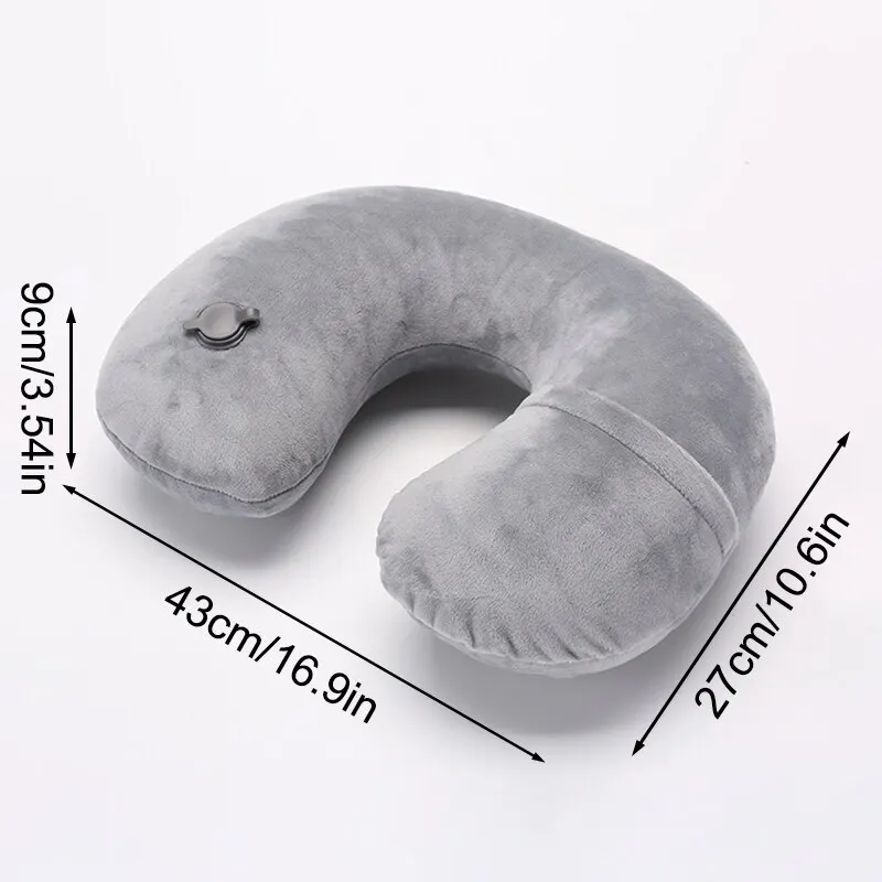 Almohada de viaje en forma de U, inflable portátil para cuello, soporte para columna Cervical, cojín corto de felpa, elementos esenciales para dormir en la oficina, 1 ud.