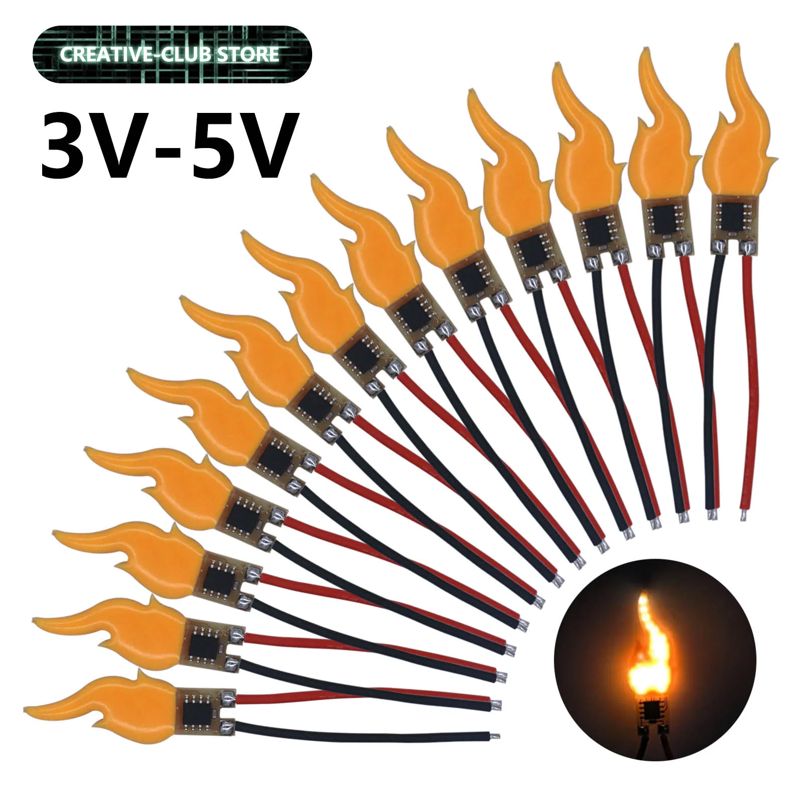 Velas LED COB para linterna, filamento LED de DC3V-5V con soldadura de llama parpadeante con línea de tira, accesorios de bombilla decorativa