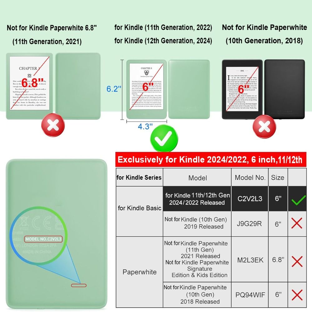 6-дюймовый чехол для электронного чтения для Kindle Basic 2024/2024, умный чехол 11/12-го поколения C2V2L3, защитный чехол из ТПУ с автоматическим пробуждением/слином, Funda