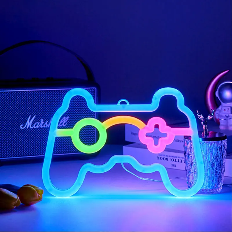 Juego Pad Letreros de neón Luz nocturna LED, Iluminación de atmósfera alimentada por USB/batería, para regalo de cumpleaños Jardín Decoración de deportes electrónicos Camping