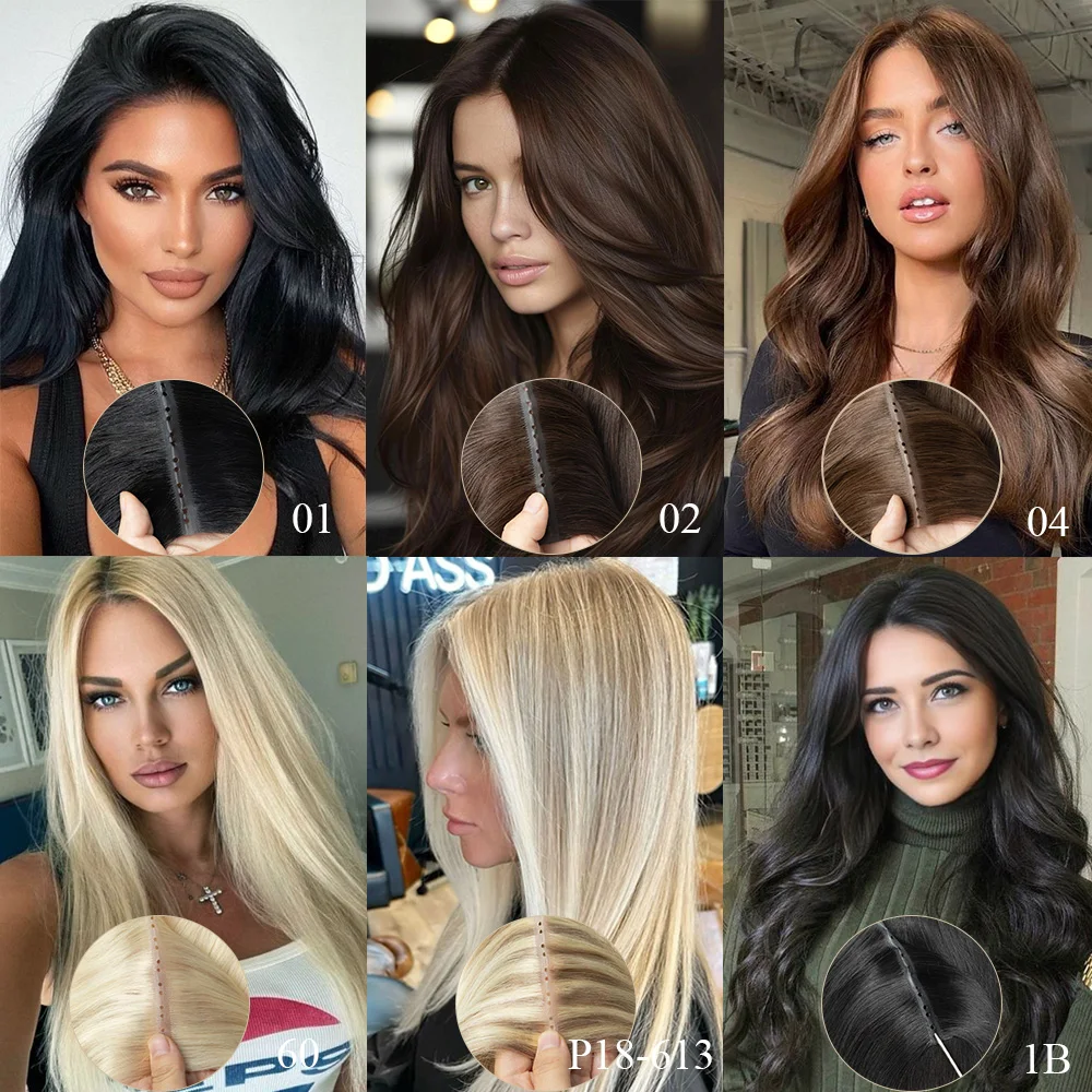 สีบลอนด์ที่มองไม่เห็น Hole Skin Weft ต่อผมมนุษย์ตรง Twin Tab Weft ผม 613 สีดําธรรมชาติสีน้ําตาล XO Hole Weft Extension