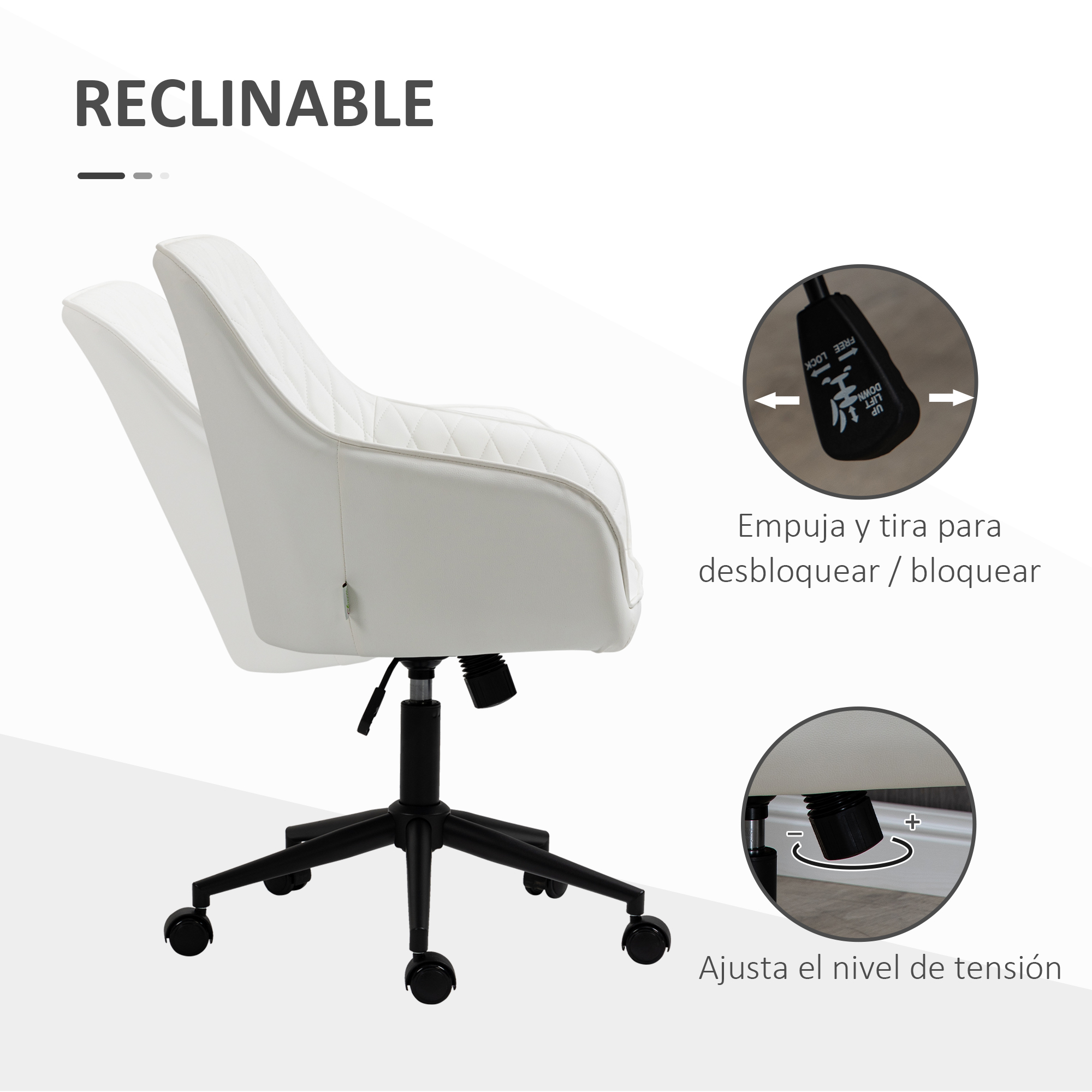 Vinsetto Leder-Bürostuhl PU höhenverstellbar 59x60x90-100 cm Braun/Weiß