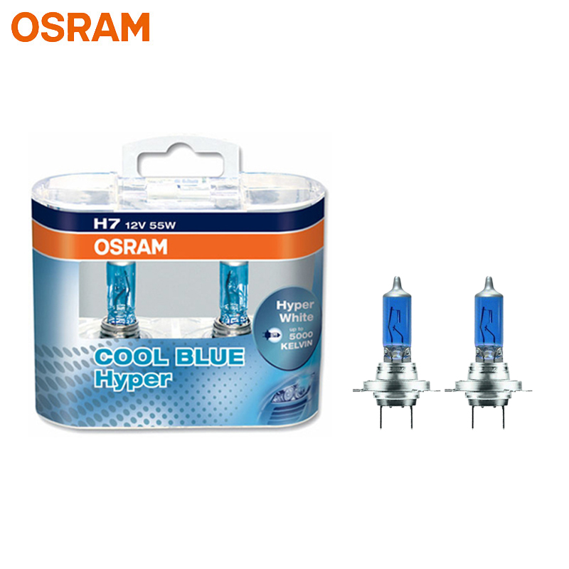 OSRAM H7 H4 H1 H11 HB3 9005 HB4 9006 Farol de halogênio para carro Feixe alto/baixo 5300K 12V 55W Lâmpada azul frio hiper branca (2 peças)
