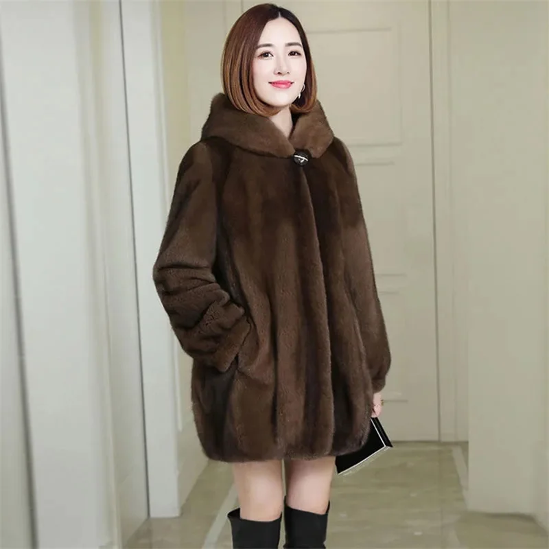 Abrigo de piel sintética para mujer, abrigo coreano de terciopelo granular para otoño e invierno, abrigo corto con cuello de piel de zorro sintética, Abrigo con capucha para mujer
