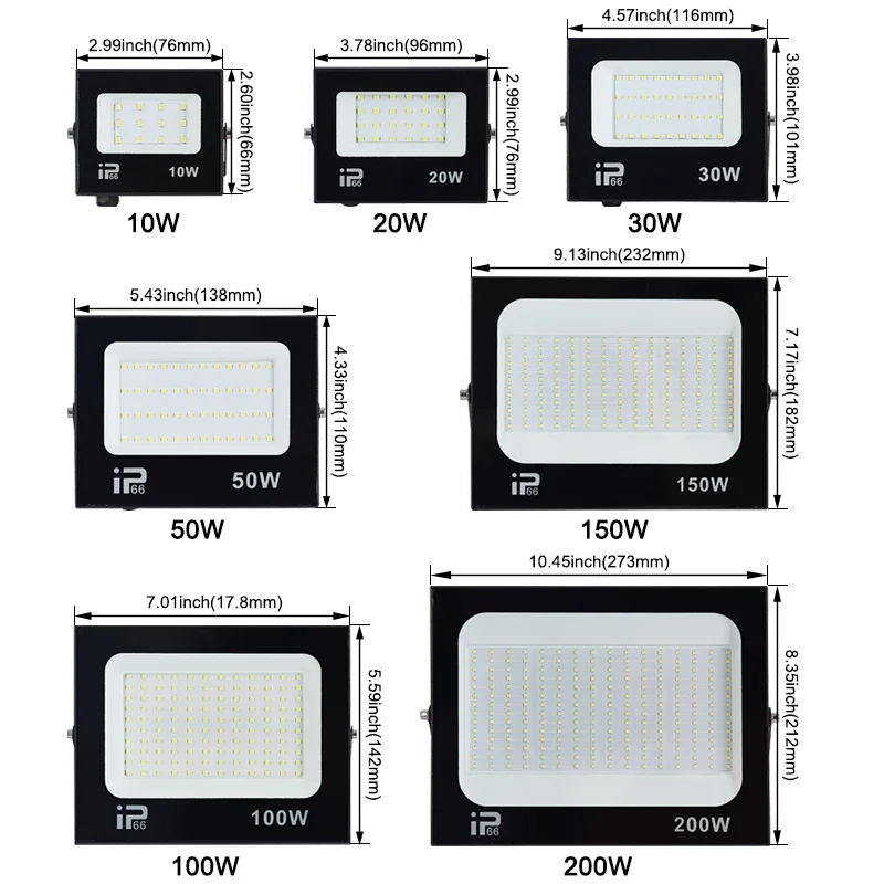 Faretto a LED per luce di inondazione 100W 150W 200W Illuminazione per esterni 6500K Impermeabile Garage Palestra Street Gate Lampade da parete Proiettori AC220V