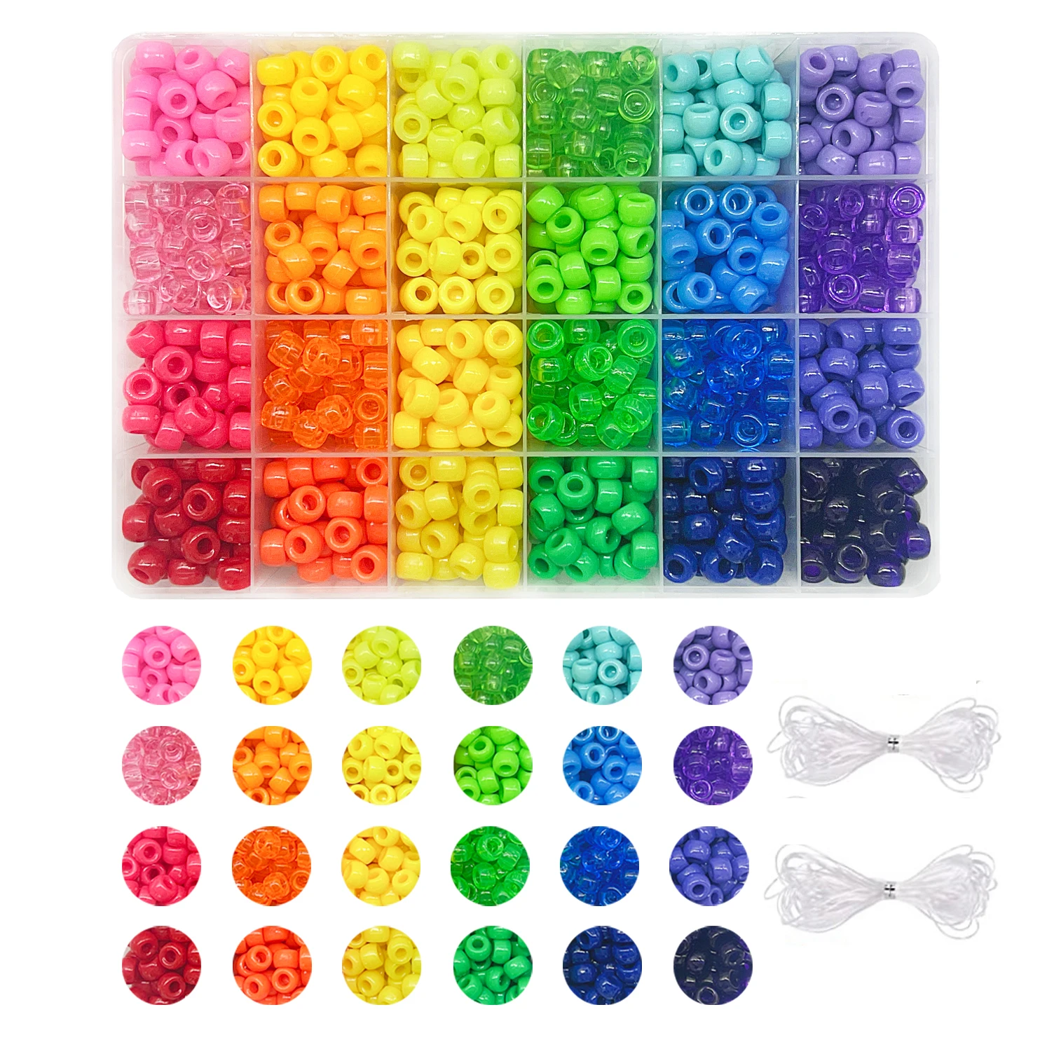 Contas de pônei para pulseira de amizade, kit de fabricação de 24 cores, conjunto de contas Kandi, 720 peças de plástico arco-íris em massa e 980 peças de contas de letras com inteligência