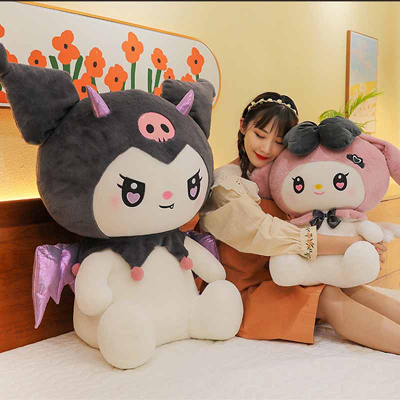 Muñeco de peluche Sanrio de 40CM con dibujos animados Kuromi, muñeco de peluche con melodía, almohada, decoración de habitación, regalos de cumpleaños para niños