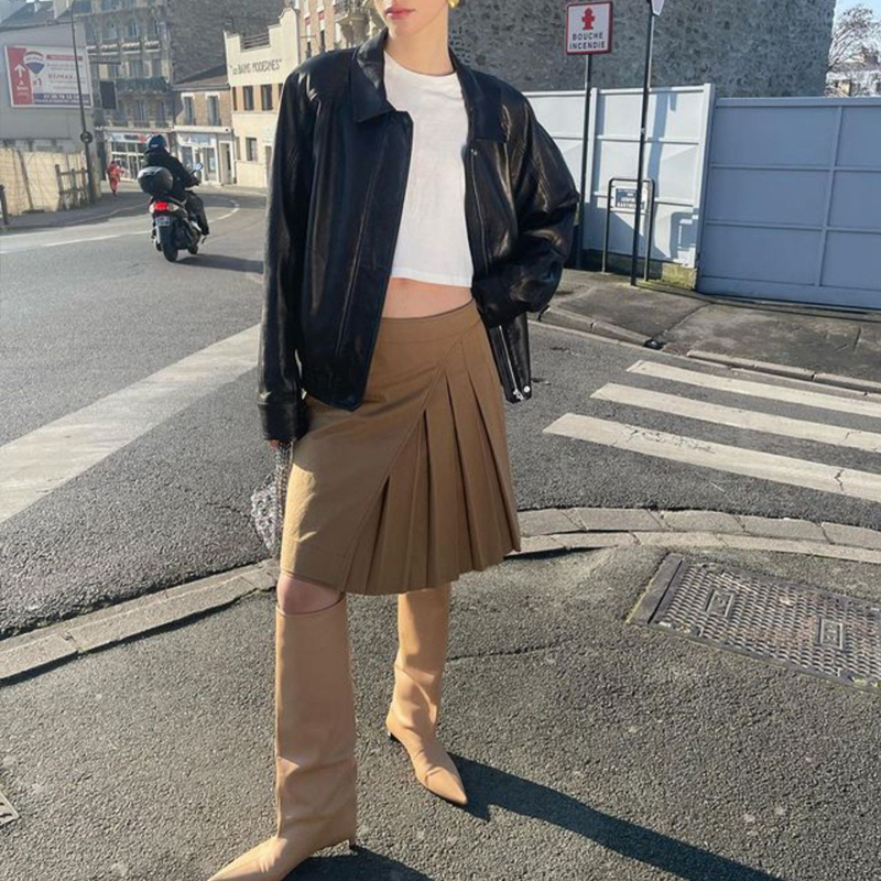 2025 automne paresseux rétro moto Style veste en peau de mouton mode lâche femmes décontracté noir/café en cuir véritable surdimensionné veste manteau