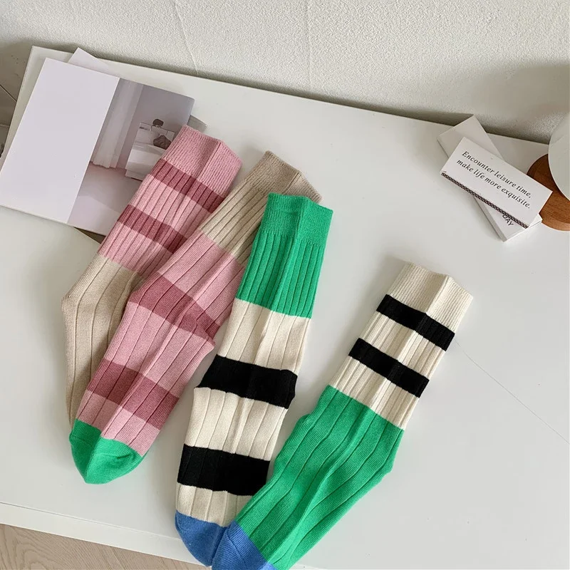 Retro meias femininas estilo coreano nova novidade algodão casual cor misturada moda japonesa ab meias conforto listrado para meninas