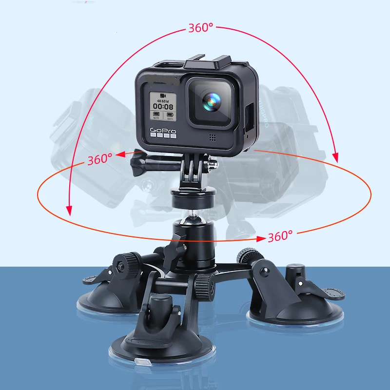 Triple Suction Cup Mount for DJI OSMO Action 5 4 3 GoPro 13 12 11 10 9 8 with 1/4" Standard Thread Adapter for Insta360 X5 X4 X3