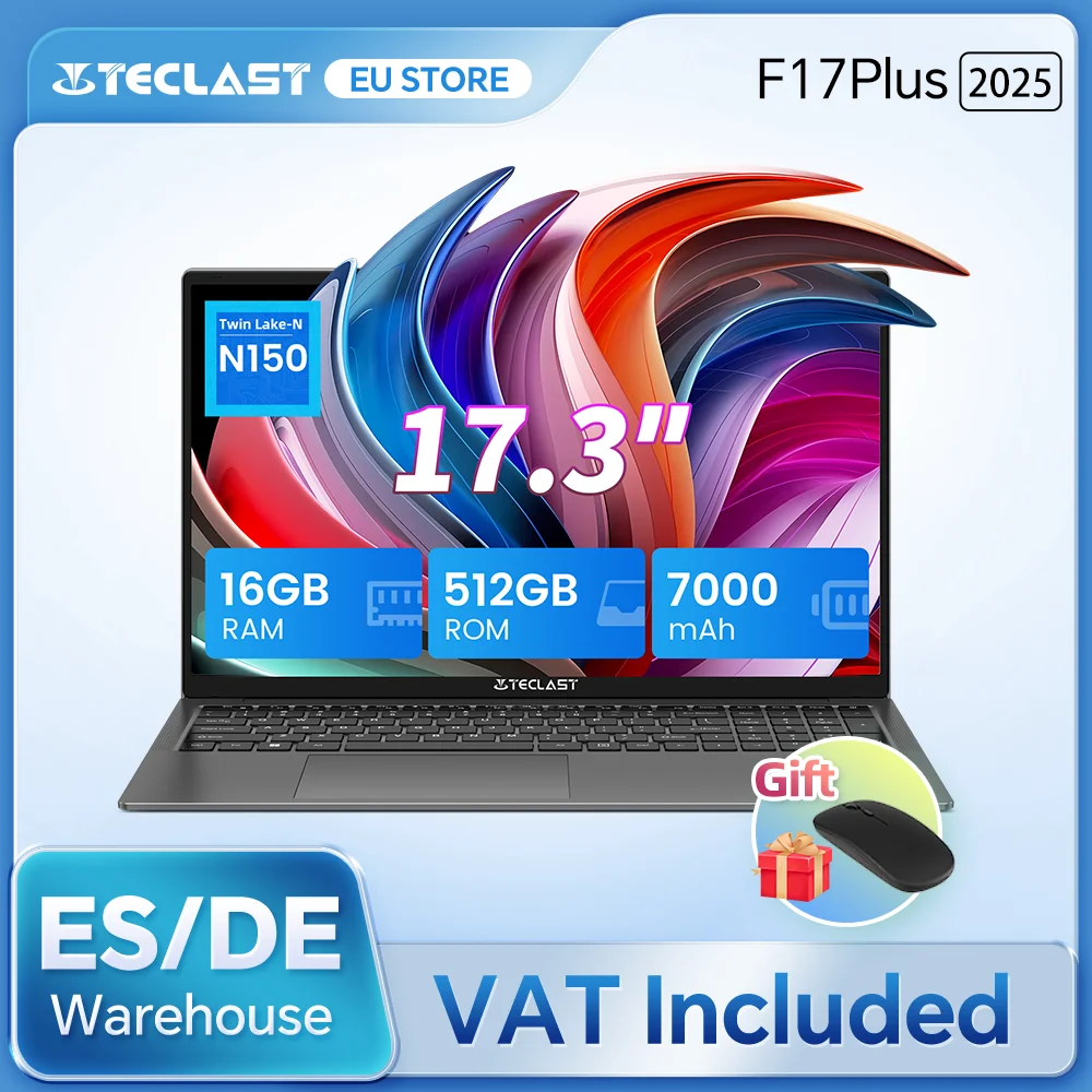 Teclast F17Plus 17,3-Zoll-Laptop Intel N150 16 GB RAM 512 GB SSD Windows 11 Notebook 180 °   Flip-Computer-Tastatur mit Hintergrundbeleuchtung Mini-HDMI