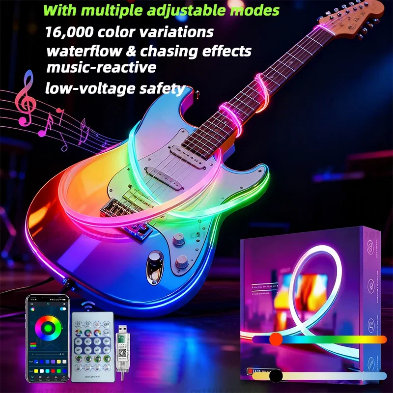 Flexible neon lamp with 5VRGB colorful music Bluetooth cabinet TV background color-changing creative waterproof soft light bar