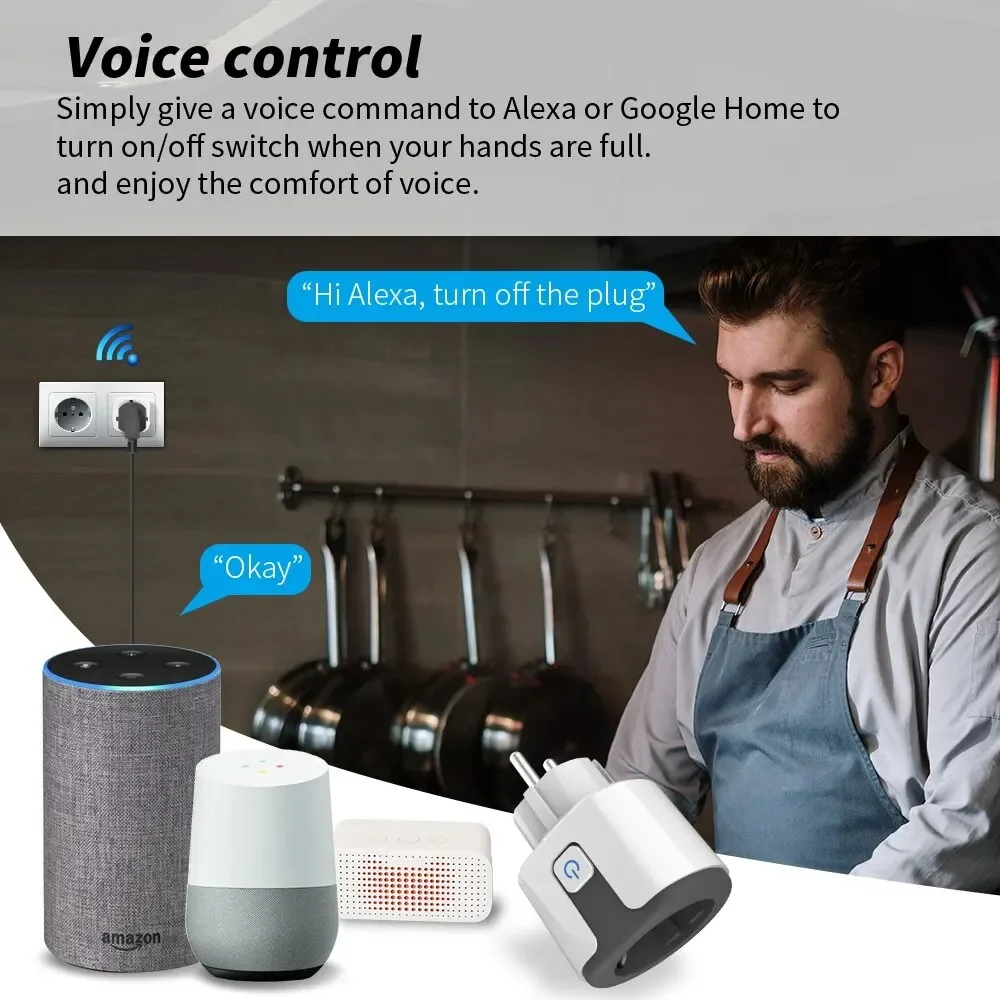 20a ue wifi tomada inteligente com tuya app tomada adaptador monitor de energia controle remoto sem fio app para google casa alexa