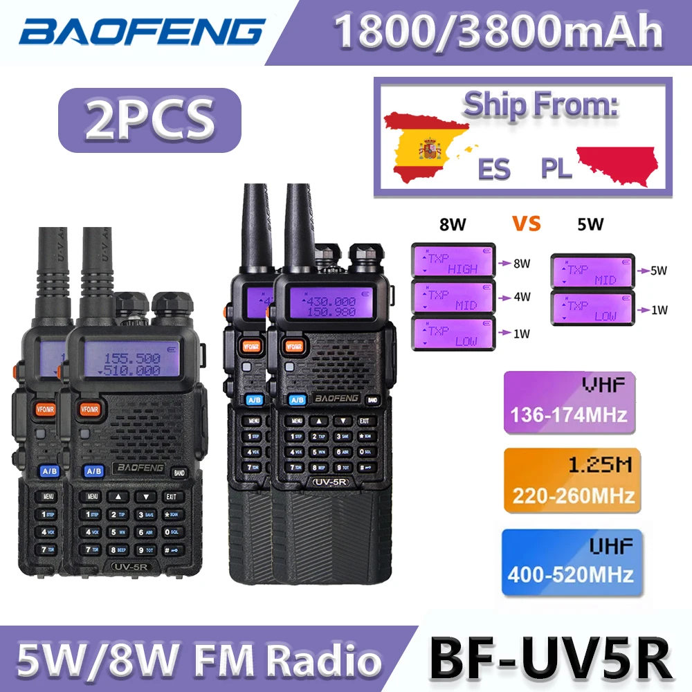 2PCS UV5R Baofeng 5W/8W Walkie Talkie 1800/3800mAh Tragbare Ham FM Radio136-174/400-480MHz Dual Band Transceiver Zwei Weg Radio