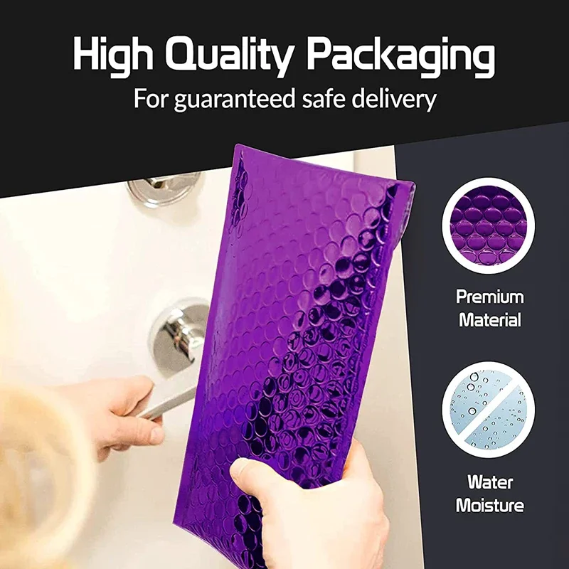 100 ชิ้นบรรจุภัณฑ์จัดส่ง Self Seal สีม่วงกันน้ํา Courier กระเป๋า Bubble Mailers เบาะฟองซองกระเป๋าจัดส่งกระเป๋า