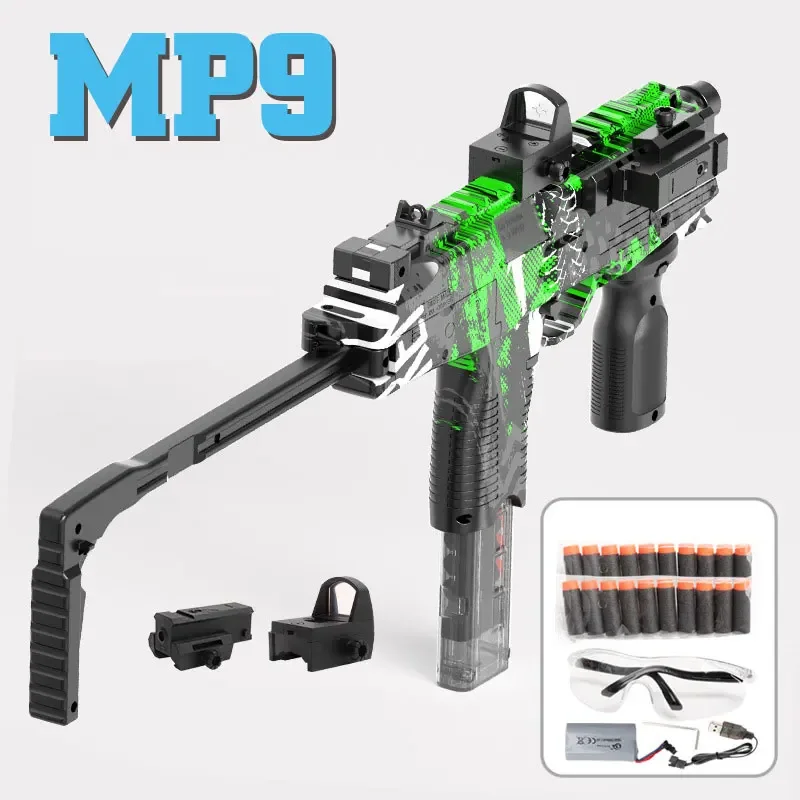 MP9 ปืนของเล่นโฟมไฟฟ้า Dart Blaster ปืน Bullet Submachine ปืนอัตโนมัติ Armas สําหรับผู้ใหญ่เด็กเกมกลางแจ้ง