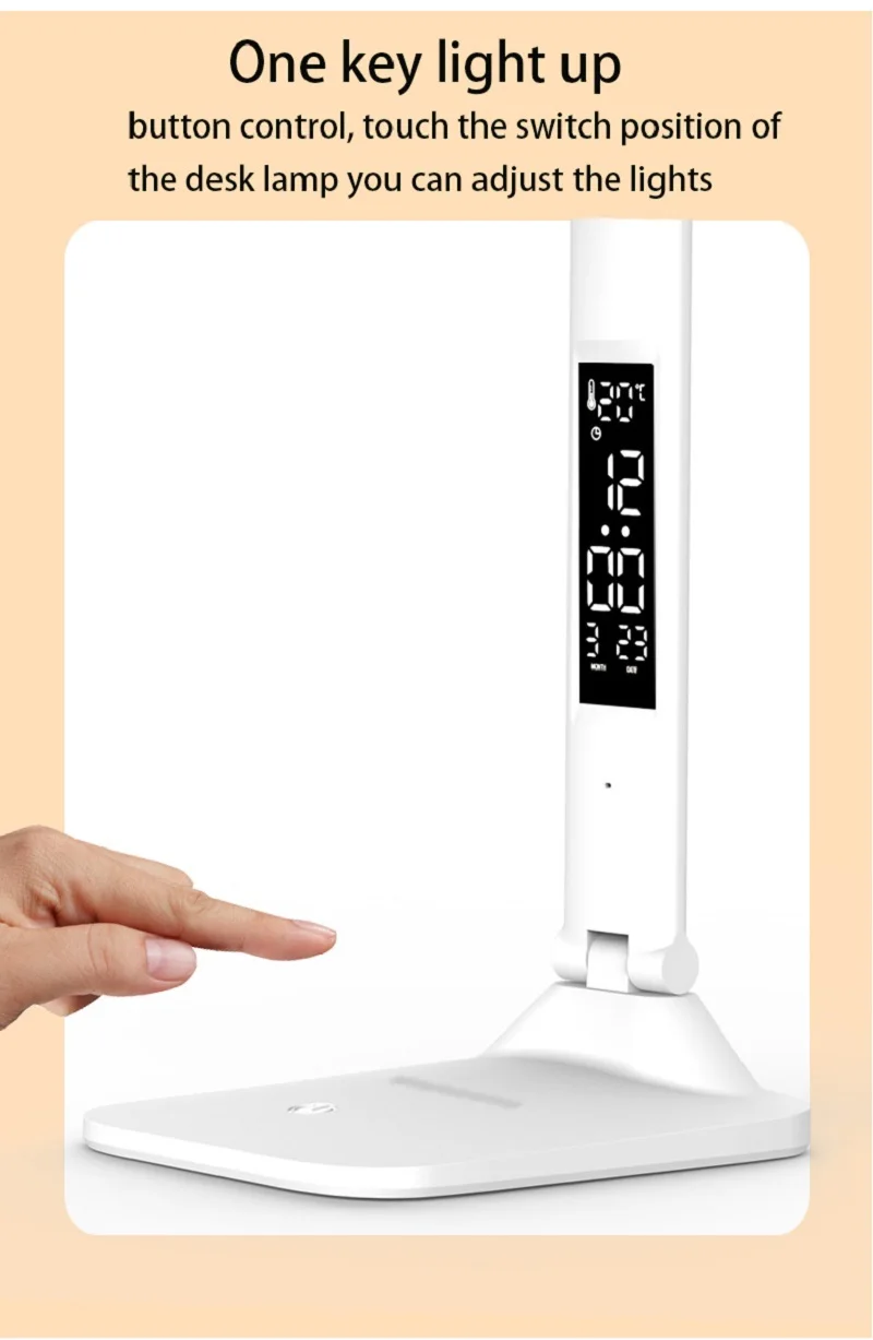 Nuova lampada da tavolo a LED Touch pieghevole USB ricaricabile con sveglia Termometro Luce notturna dimmerabile per lampada da lettura da studio da scrivania