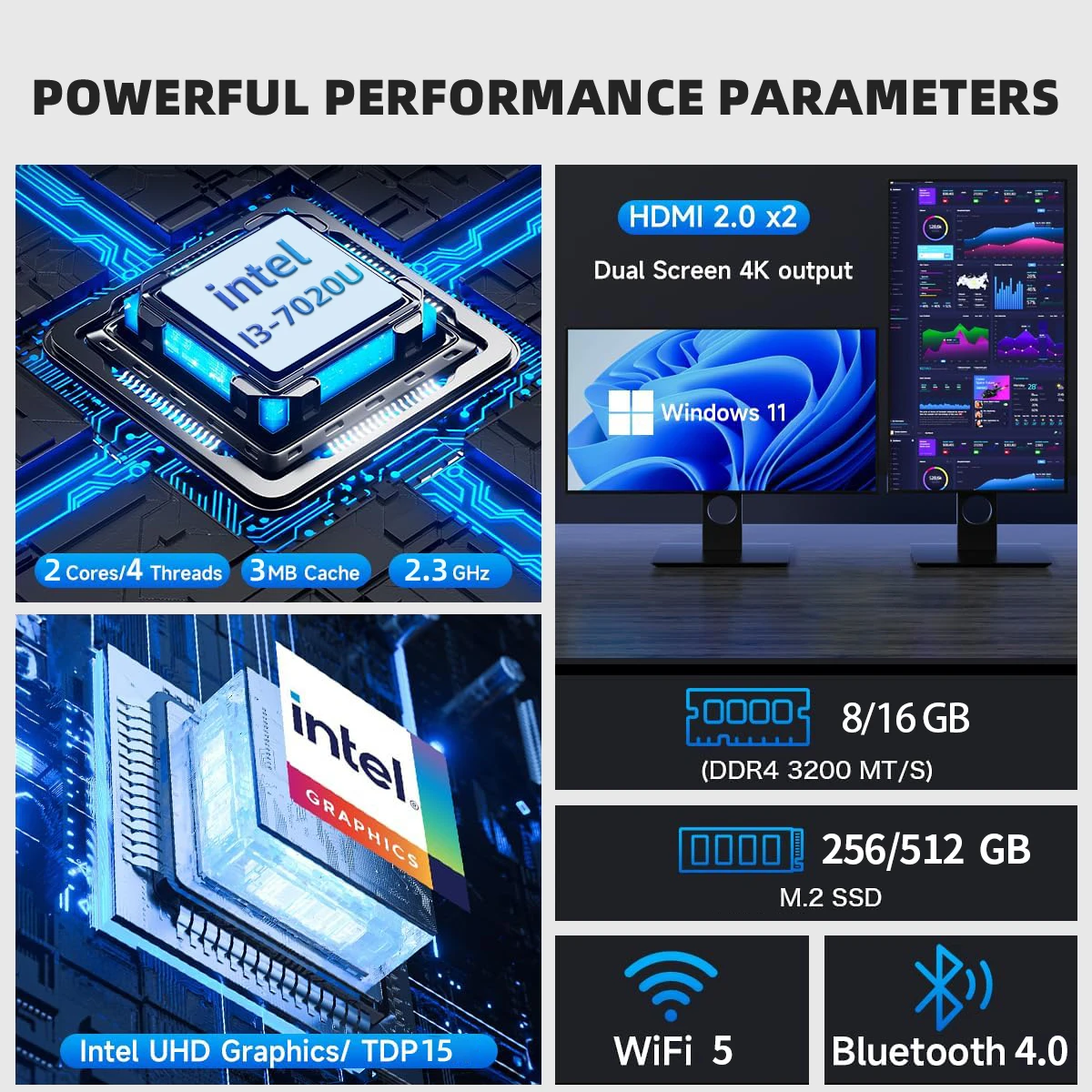 ZSUS i3 Mini PC Intel Celeron Computer da gioco desktop 8 GB 16 GB 128 GB 256 GB DDR4 USB3.0 WIFI5 BT4.2