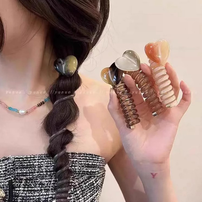 Vintage Ball Heart Straight Elastic Headband For Women Girls Ponytial Holder Hair Tie Scrunchie Hairband Hair Accessories