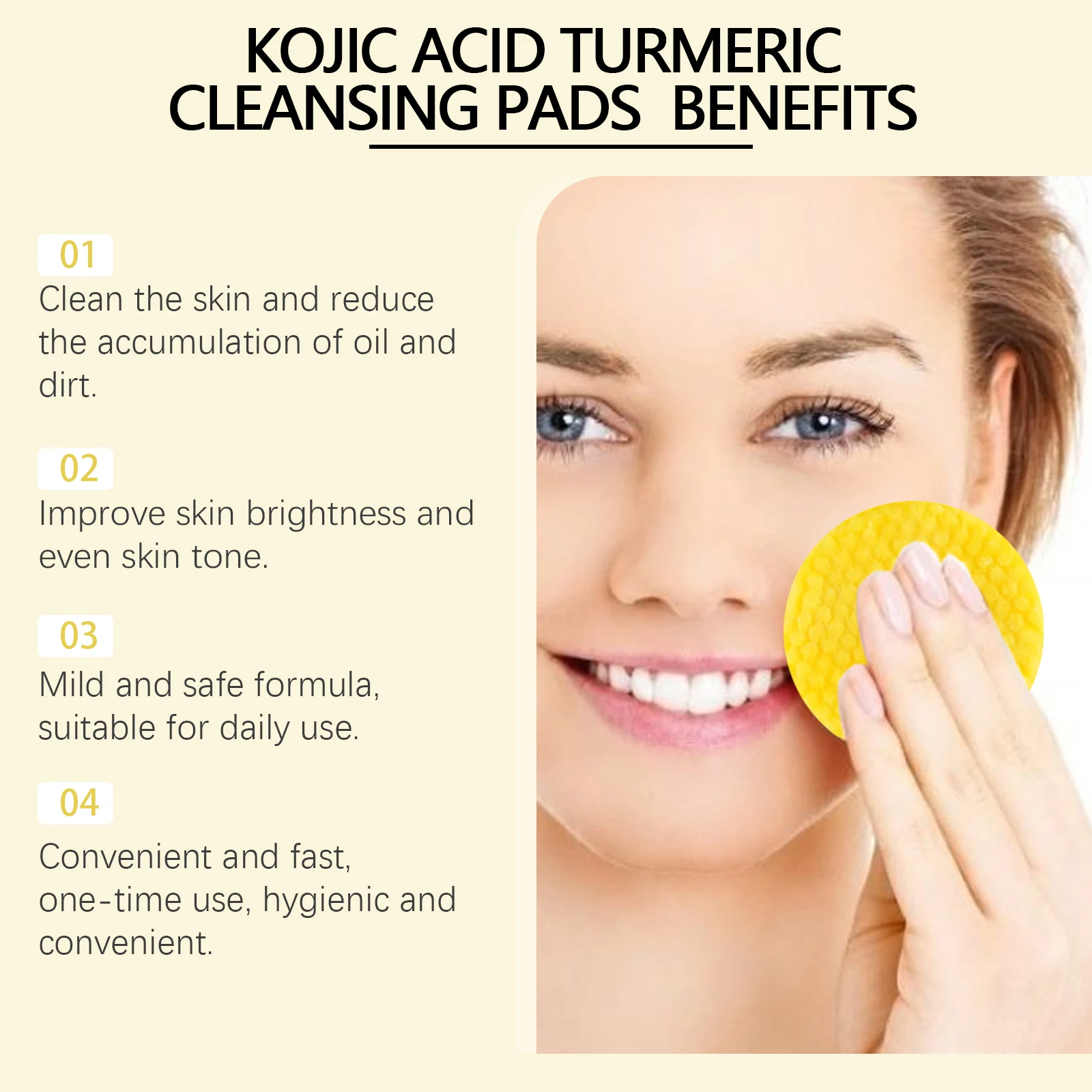 Il tampone detergente all'acido cogico alla curcuma esfolia delicatamente la pelle pulisce in profondità e schiarisce le macchie mantiene l'acqua e l'equilibrio dell'olio