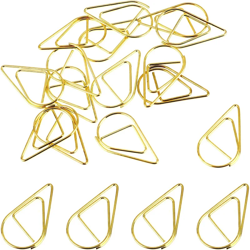 50 graffette in materiale metallico a forma di goccia, colore oro rosa oro, carino Kawaii, fermagli per segnalibri, cancelleria, materiale scolastico per ufficio