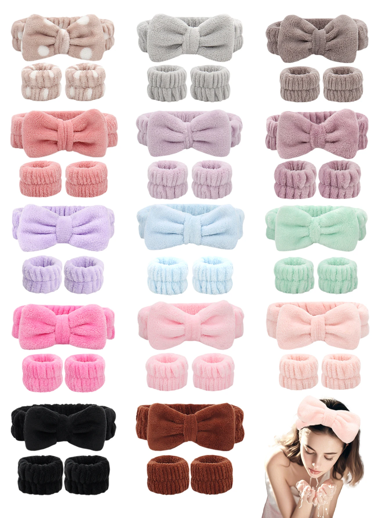 Wassen Gezicht Hoofdbanden voor Vrouwen Coral Fleece Haarbanden Manchet Waterdichte Bands Absorberende Polsbandjes Hoofdband Haaraccessoires Set