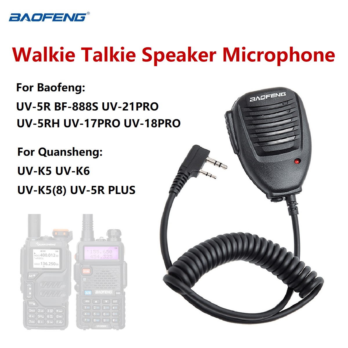 Baofeng Walkie Talkie UV-5R Microfoon Luidspreker Microfoon 2 Pin Handheld Voor Baofeng BF-888S UV-21 Pro Quansheng Uv K5 K6 Accessoires